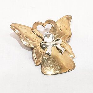 Angel of Love Butterfly Wings Gold Tone Brooch Pin 1" Signed Jane Davis 1994